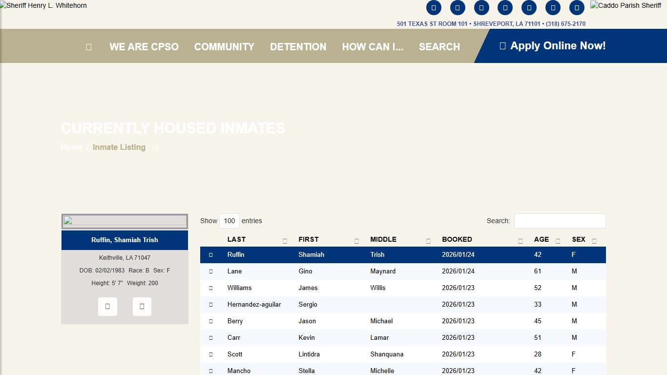 Caddo Correctional Center Inmates