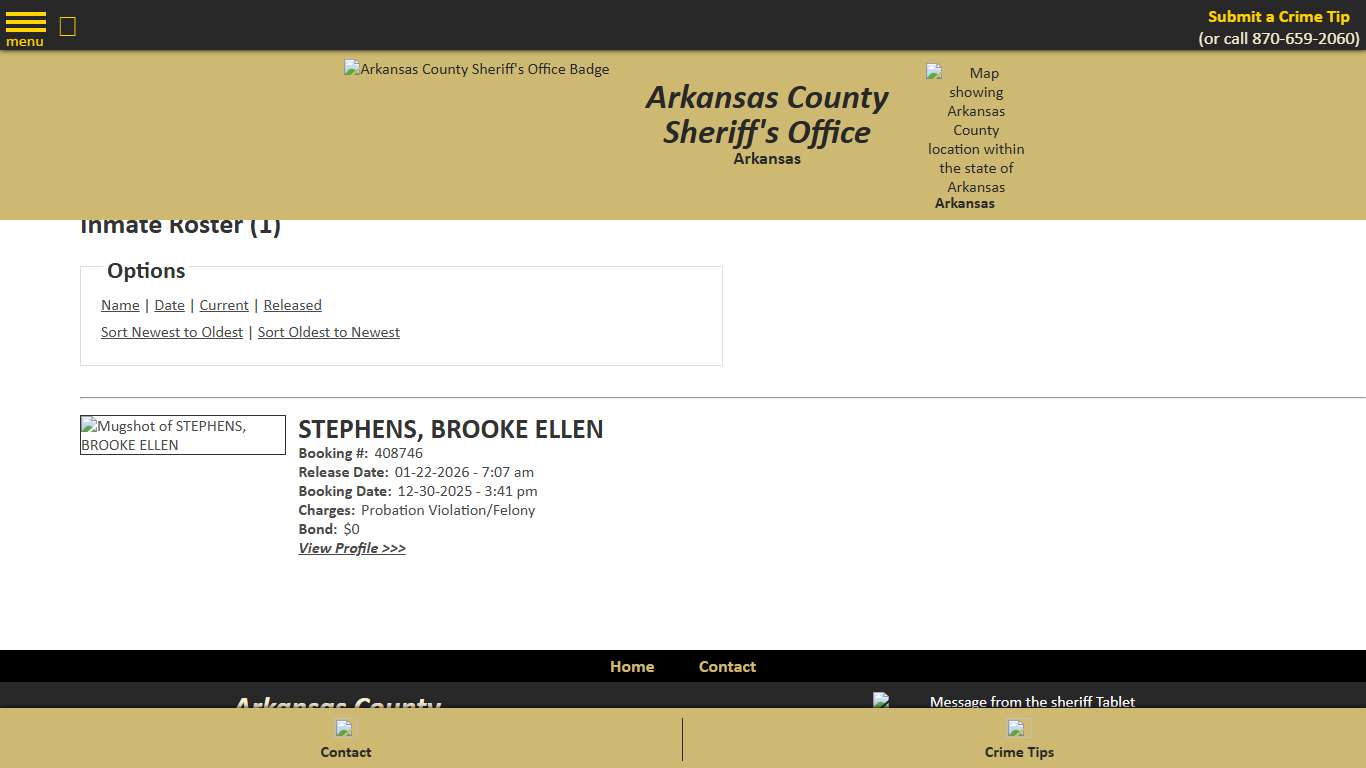 Inmate Roster - Released Inmates Booking Date Descending - Arkansas County Sheriff's Office, Arkansas